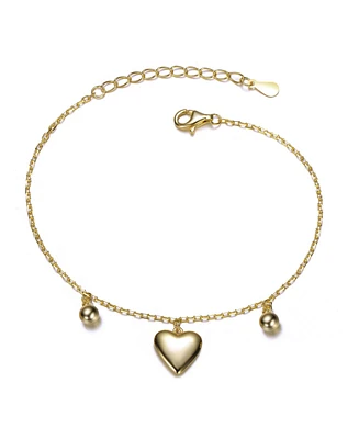 14K Gold Plated Heart Bead Charm Bracelet