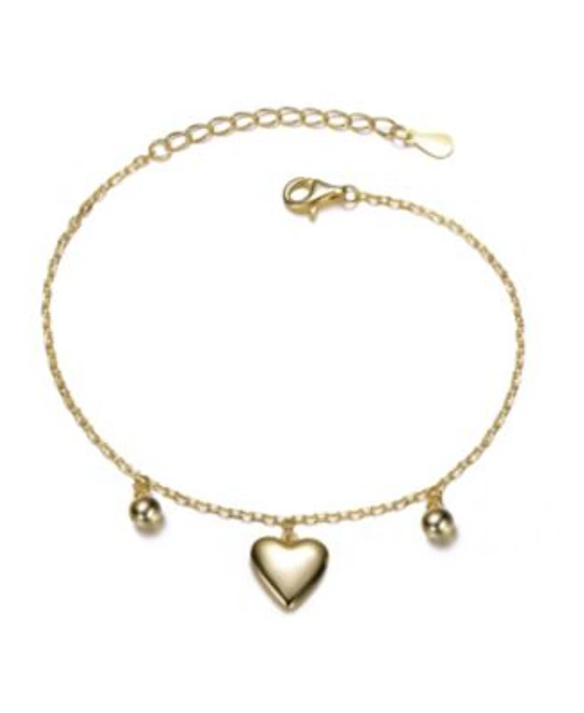 14k Gold Plated Heart Bead Charm Bracelet