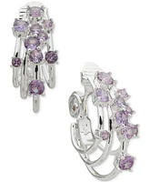 Anne Klein Silver-Tone Purple Cluster Stone Hoop Comfort Clip On Earrings