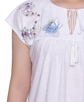 Ny Collection Women's Embroidered Yoke Extended Sleeve Top