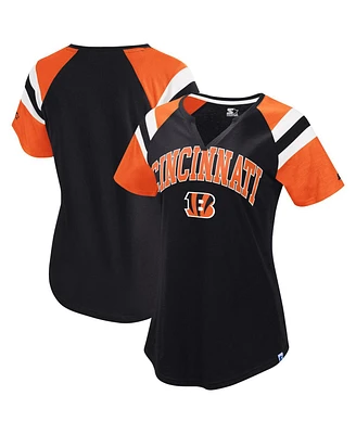 Starter Women's Black Cincinnati Bengals Game on Notch Neck Raglan T-Shirt