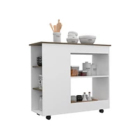 Depot E-shop Pl Kitchen Cart Two Storage Shelves, Three Side Shelves, Four Casters, White / Dark Brown