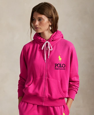 Polo Ralph Lauren Women's Big Pony Lightweight Fleece Zip Hoodie Sweatshirt