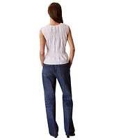 Calvin Klein Jeans Women's Ruched Cotton Poplin Top