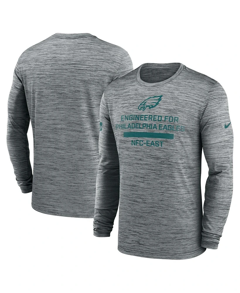 Nike Men's Gray Philadelphia Eagles Sideline Velocity Performance Long Sleeve T-Shirt