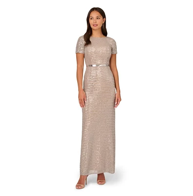 Adrianna Papell Women's Beaded Mesh Column Dress