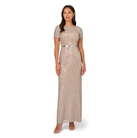 Adrianna Papell Women's Beaded Mesh Column Dress