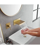 Single Handle Wall Mount Spout Waterfall Bathroom Faucet Brushed Nickel