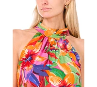 Msk Women's Printed Halter Tie-Back Maxi Dress
