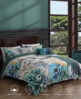 Bebejan Peacock Jardin Bedding 100% Cotton Sateen 5 Piece King Size Reversible Comforter Set