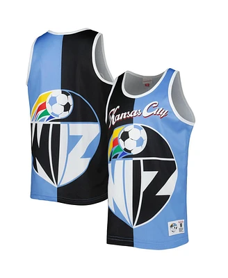 Mitchell & Ness Men's Black/Sky Blue Sporting Kansas City Sublimated Split Logo Tank Top