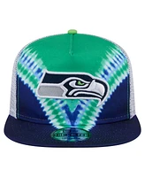 New Era Men's Neon Green/College Navy Seattle Seahawks Throwback Dye Golfer Snapback Hat