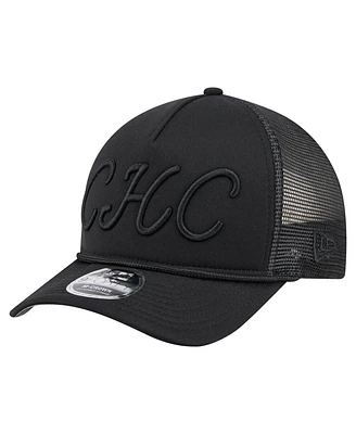 New Era Men's Black Chicago Cubs City Initial 9FORTY A-Frame M-Crown Adjustable Trucker Hat