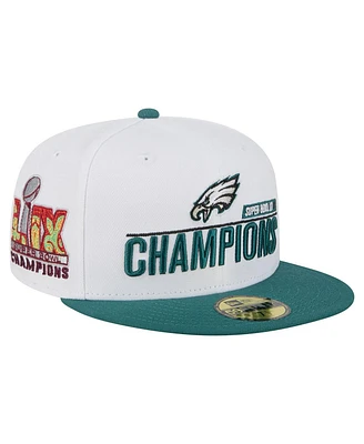 New Era Men's White/Midnight Green Philadelphia Eagles Super Bowl Lix Champions 59FIFTY Fitted Hat