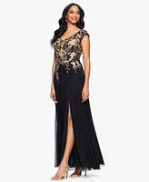 Betsy & Adam Petites Chiffon V-Neck Long A-Line Dress
