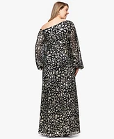 B&A By Betsy and Adam Plus Metallic Printed Long A-Line Dress