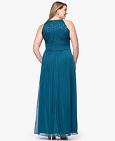 B&A By Betsy and Adam Plus Lace Long Halter Dress