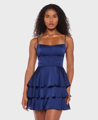 B Darlin Juniors' Sleeveless Satin Fit & Flare Dress