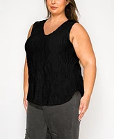 Coin 1804 Plus Spiral Wave Texture Double V-Neck Curved Hem Tank Top