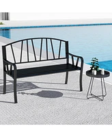 Gymax 51'' Metal Garden Bench Patio Slatted Bench for 2-3 People & Park-Style Loveseat