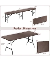 Gymax 3 Piece Folding Picnic Table Set w/ 6 ft Table & 2 Benches for Yard Camping