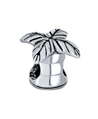 Bling Jewelry Tropical Beach Palm Tree Charm Bead in Oxidized Sterling Silver for Bracelets
