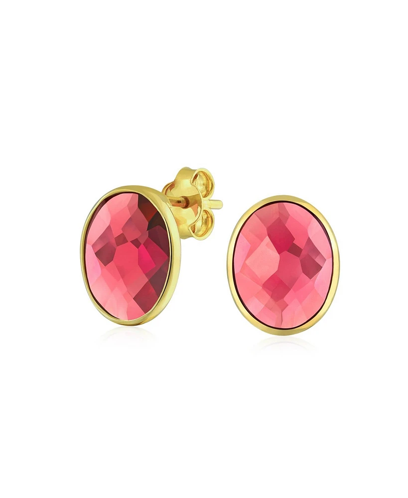 Bling Jewelry 2.3CT Pave Cz Halo Created Stone Round Oval Stud Earrings Gold Plated .925 Sterling Silver