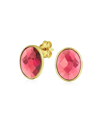 Bling Jewelry 2.3CT Pave Cz Halo Created Stone Round Oval Stud Earrings Gold Plated .925 Sterling Silver