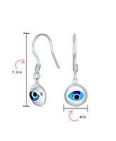 Bling Jewelry Turkish Spiritual Protection Amulet 3D Blue Nazar Evil Eye Round Circle Dangle Earrings Murano Glass .925 Sterling Silver Fish Hook