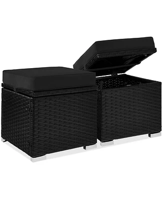 Best Choice Products Set of 2 Wicker Ottomans, Multipurpose Furniture w/ Removable Cushions