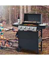 Stainless Steel 4-Burner 37,000 Btu Propane Gas Grill with lid, 1 tray and 4 wheels