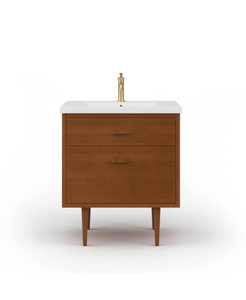 Brandy 30.5 in. W x 18 in. D x 34.7 in . H Bath Vanity in Honey Walnut with White Ceramic Top