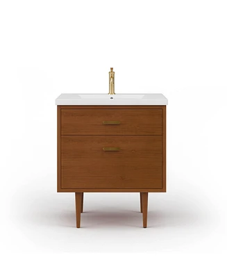 Brandy in. W x in. D x 34.7 in . H Bath Vanity in Honey Walnut with White Ceramic Top