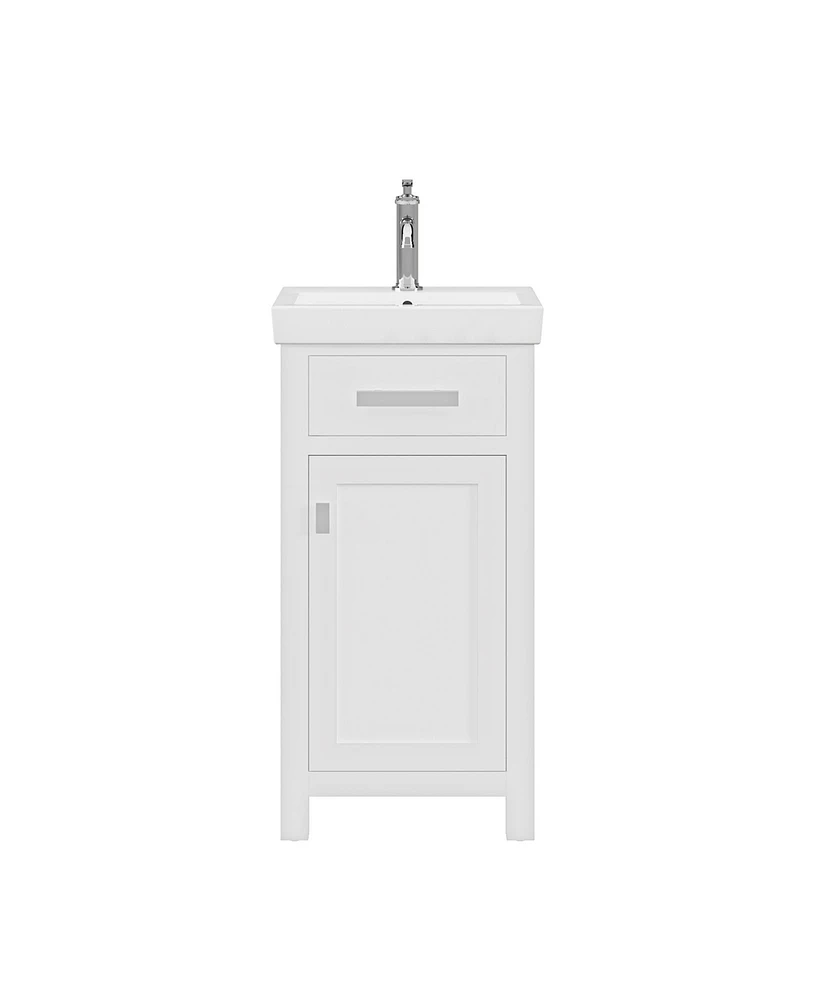 Mia 18 in. W Bath Vanity in Pure White Finish with Ceramics Integrated Vanity Top with White Basin