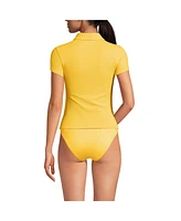 Lands' End Women's Short Sleeve Pique Johnny Collar Upf 50 Rash Guard