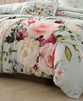 Bebejan Rose on Misty Green Bedding 200 Thread Count 100% Cotton Sateen 5 Piece Reversible King Comforter Set
