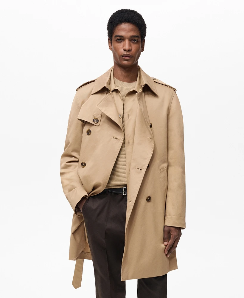 Mango Men's Water-Repellent Belted Trench Coat
