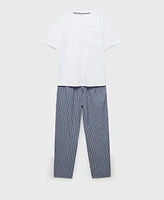 Mango Men's Cotton Check Pajama T-Shirt and Pant Set