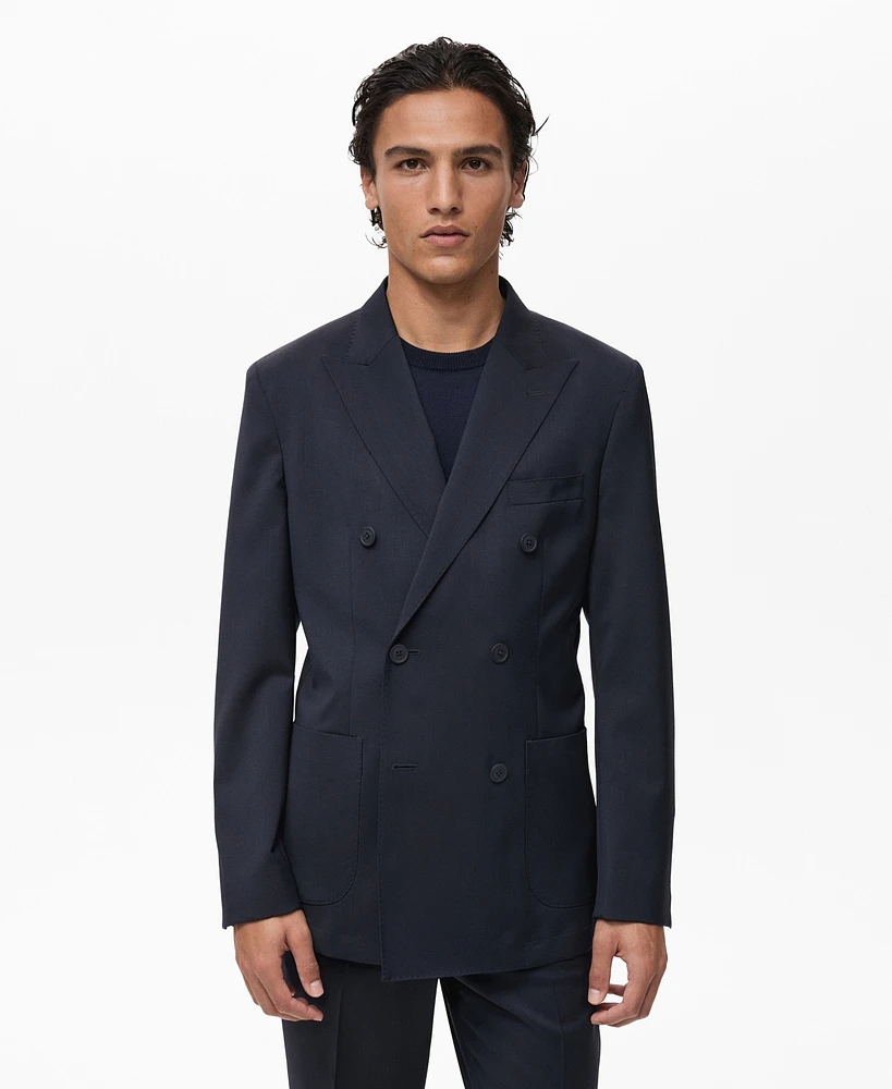 Mango Men's Cold Wool Double-Breasted Suit Blazer
