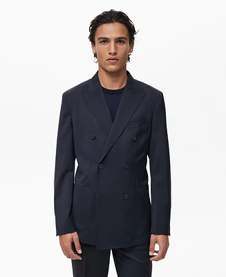 Mango Men's Cold Wool Double-Breasted Suit Blazer
