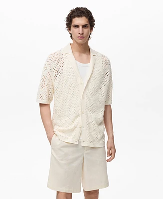 Mango Men's Crochet Structure Bowling Shirt
