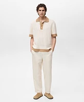 Mango Men's Contrasting Details Openwork Knitted Polo Shirt