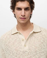 Mango Men's Openwork Knitted Cotton Polo Shirt