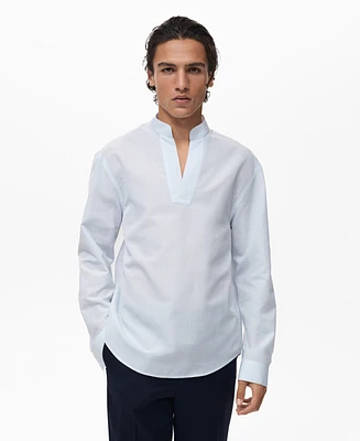 Mango Men's Mao Collar Linen Shirt