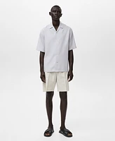 Mango Men's Lyocell-Linen Bowling-Collar Shirt