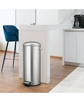 8 Gal./30 Liter Stainless Steel Round Shape Step-on Trash Can for Kitchen