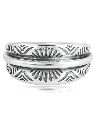 American West Jewelry Sterling Silver Etched Fan Tapered Ring