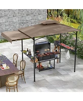 10.5 x 5 Ft Grill Gazebo with Side Awning and Double-Tiered Top