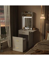 Mondawe 20" Vanity Desk with Mirror and Light, Charging Station & Fold-up Panel