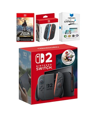Nintendo Switch 2 + Mario Kart World Bundle with Zelda Breath of the Wild, Extra Joy-Cons and MightySkins Code Bundle